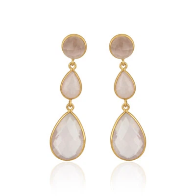 Pendientes para mujer de plata 925 enchapados en oro amarillo con piedras preciosas de cuarzo rosa joyas Foto 1 de 3