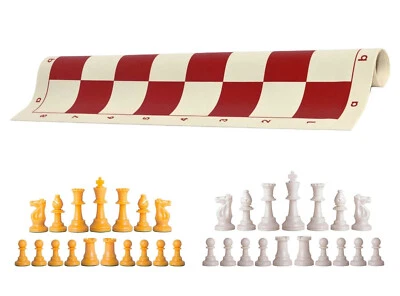 黄色和白色象棋棋子20英寸红色乙烯基棋盘-单重国际象棋套装 — 第 1/4 张图片