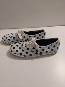 Women’s Kate Spade Keds Shoes Polka Dots Size 8 White Blue - Picture 1 of 8