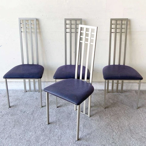 Postmodern Silver and Purple Dining Chairs - Set of 4 Cover