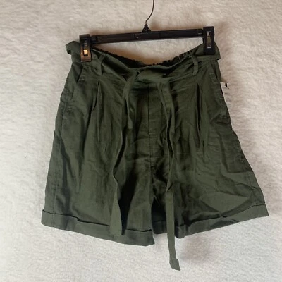 Caslon Women's Shorts Linen Green Paper Bag High Waist Cuffed Size XS NWT 5543 - Image 1 of 4