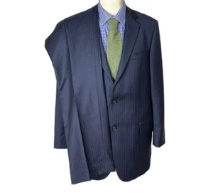 Hickey Freeman Suit 2 Piece Navy Striped Jacket 42L 2 Button Pants 36X32 Flat - Picture 1 of 15