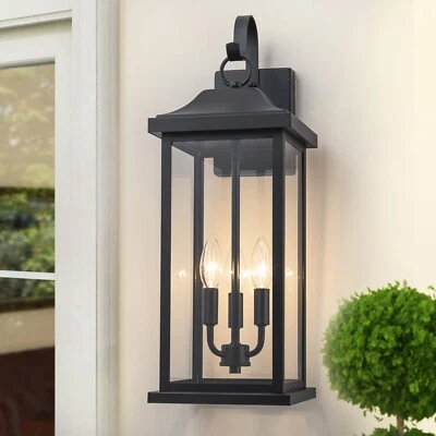 C Cattleya 22.25in 3-Light Modern Matte Black Outdoor Wall Lantern with E12 Base
