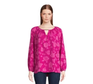 The Pioneer Woman Keyhole Multicolor Long Sleeve Blouse Women's Size L 12-14 - Picture 1 of 5