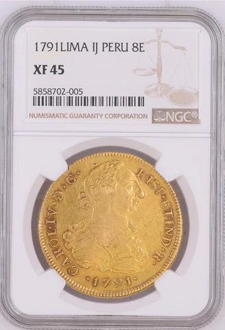 1791 Peru Gold Escudos NGC XF 45 Cover