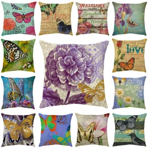 Butterfly Flower Lumbar Pillow Case Insect Car Couch Bed Sofa Cushion Cover 18" - Picture 1 of 35