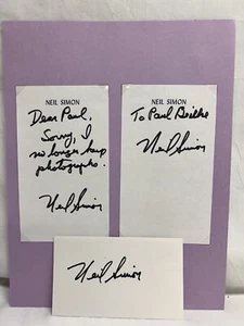 Neil Simon American Playwright Screenwriter Signature Index Card & Personal Note - Picture 1 of 2