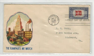 1943 WW2 Patriotic FDC OVERRUN COUNTRIES 920 DENMARK THE RAMPARTS WE WATCH - Picture 1 of 1