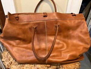 Vintage Henry Cuir Barneys Caramel Leather Weekender Luggage Travel Bag Italy
