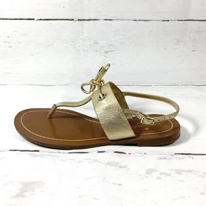 Kate Spade Womens Thong Sandals Size 7.5M Gold Leather Bow - Picture 1 of 12