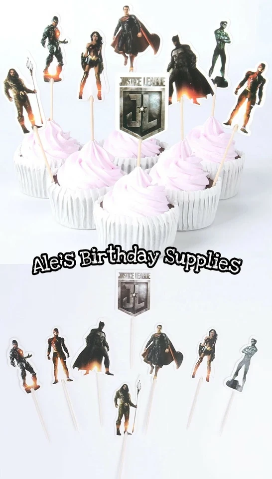 (24) Peças Liga da Justiça Aquaman Superman Cupcake Toppers Dupla Face Aniversário - Imagem 1 de 1