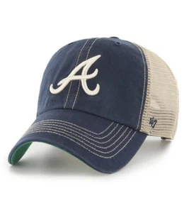 Atlanta Braves '47 Brand Navy Blue Trawler Clean Up Adjustable Trucker Dad Hat - Picture 1 of 2