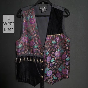 Anthony Mark Hankins Vest L Black Brocade Velvet Tassel Fringe 90s Goth Waistcoa - Picture 1 of 5