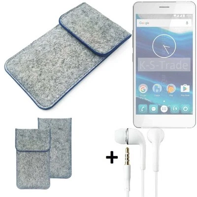 Housse en feutre + écouteurs pour Qilive Q5 gris clair, bord bleu Étui - Photo 1/4
