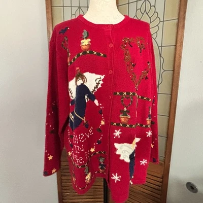 Quacker Factory I Believe in Angels Embroidered Cardigan Sweater Size 2X - Image 1 of 4