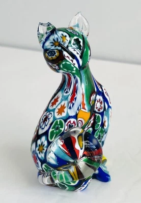 De colección Estatua de Gato Murano Millefiori Arte Vidrio Confeti Escultura Italiana 4"/chip Foto 1 de 4