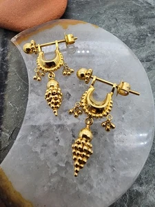 20k 833 Gold YG Jhumka India Bridal Wedding Screw Earrings Au 22140 - Picture 1 of 23