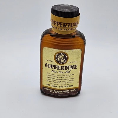 Botella de vidrio ámbar rara muestra sin aceite bronceado coppertone vintage NUEVA SIN ABRIR Foto 1 de 4