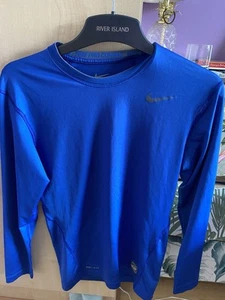 Nike Pro Combat Dri-Fit Blue Long Sleeve T-Shirt Men's Medium Baselayer Football - Picture 1 of 4
