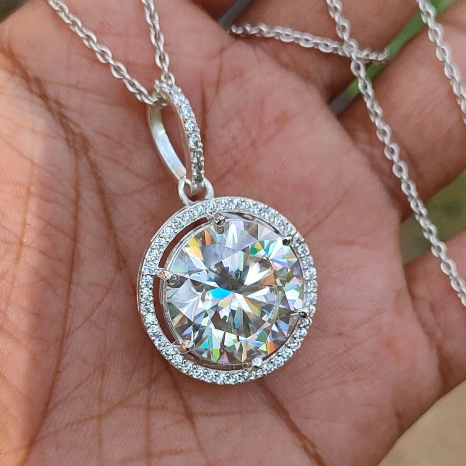 РЕДКИЙ сертифицированный белый обработанный кулон-солитер с бриллиантом 10,50 карата серебро 925 пробы - Изображение 1 из 4
