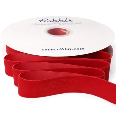 Red Velvet Ribbon 1 Inch Continuous 25 Yard Spool, Christmas Gift Wrap Decor - Image 1 of 4