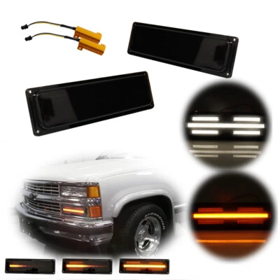 Luz de señal de giro delantera LED con lente ahumada 88-98 GMC Chevy C/K 1500/2500/3500 camioneta Foto 1 de 4