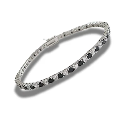 Brazalete Tenis Corte Redondo Diamante Creado y Ónix Negro Acabado Oro Blanco Foto 1 de 4