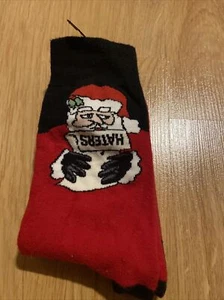 AMERICAN EAGLE OUTFITTERS MENS ONE SIZE CHRISTMAS SOCKS~SANTA WITH HATERS LIST - Picture 1 of 3