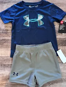 Neu mit Etikett Under Armour Inf Jungen 24 Monate marineblau/grau Big Logo Shorts Set 24M - Bild 1 von 3