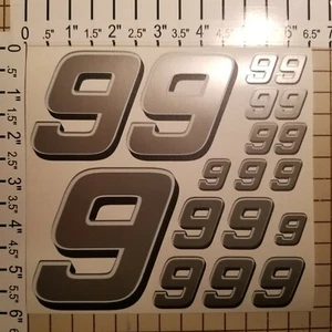 Silver w/White / Black #9's  Racing Numbers Vinyl Decal Sheet 1/10-1/12 Duratrax - Picture 1 of 11