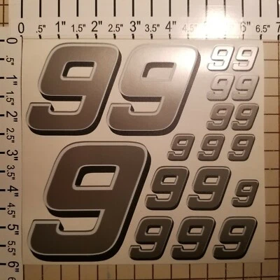 Silver w/White / Black #9's  Racing Numbers Vinyl Decal Sheet 1/10-1/12 Duratrax - Image 1 of 4