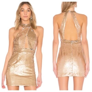 Mini Vestido Halter Lentejuelas Doradas NBD Talla XS - Imagen 1 de 7