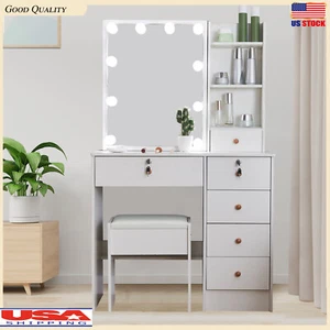 Makeup Dressing Table Vanity Set With Mirror 10 Led Lights For Girls Women Gifts - Picture 1 of 16