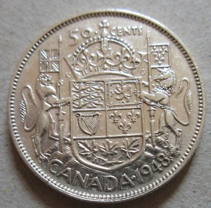 1948 Canada Silver Half Dollar 50 CENTS  Coin. BETTER GRADE KEY DATE (RJ229) - Picture 1 of 2
