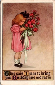 Postcard Birthday Greetings Little Girl Love Roses Tucks #810 - Picture 1 of 2