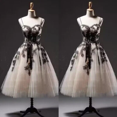 Gothic Short Wedding Dresses Black Champagne Strap Tight Corset Bridal Gowns - Image 1 of 4