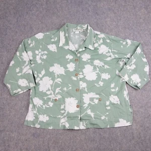 Orvis Button Up Shirt 18 Green Floral 3/4 Sleeve Collared Cotton Womens - Picture 1 of 9