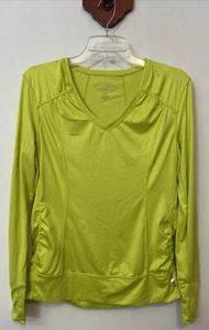 Tangerine Womens Medium Neon Green Vneck Long-Sleeved Athletic Shirt! A6647 - Picture 1 of 5