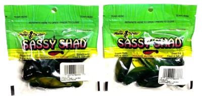 2 PAQUETES Mister Twister 3" Sassy Shad Negro Chartreuse Paquete de 10 unidades 3SA10-103 Foto 1 de 4