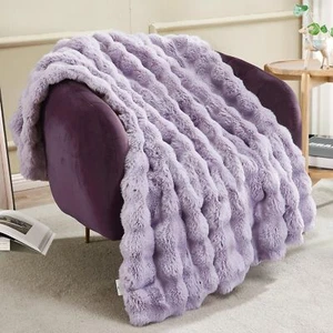 JONIYEAR Soft Fuzzy Bubble Faux Rabbit Fur Throw Blanket 50" x 60", Double Si... - Picture 1 of 7