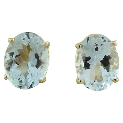 Aretes solitarios ovalados de oro macizo de 14 k aguamarina natural de 2 quilates 7x9 mm Foto 1 de 4