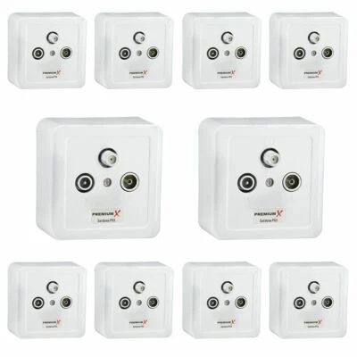 10x PremiumX PX3 Sat-Dose 3-fach Enddose Antennendose Aufputz Unterputz SAT TV