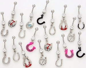25 Assorted Horseshoe Fancy Dangle Belly Rings WHOLESALE Lot Body Jewelry CZ Gem - Picture 1 of 1