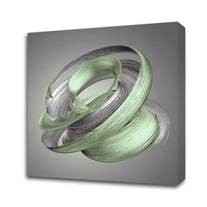Abstract Green Silver Metallic Brushstroke Canvas Print Wall Art Wall Hanging - Picture 1 of 8