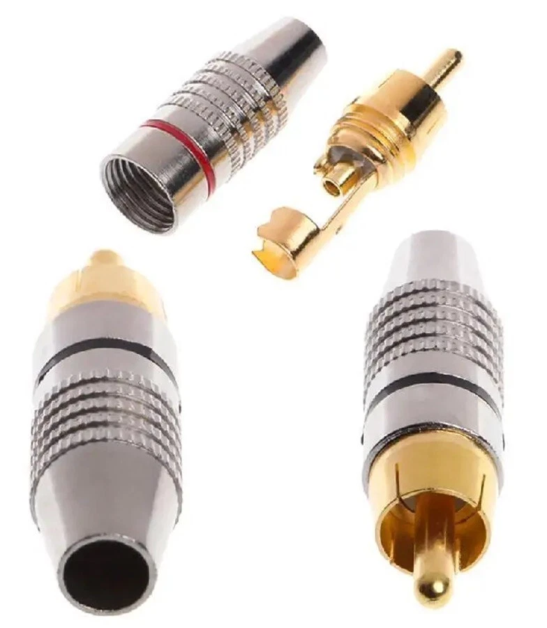 2 Stück Cinch RCA Stecker vergoldet schraubbar + zum Löten - Bild 1 von 1