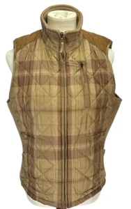 Chaleco acolchado acolchado Lauren Ralph Lauren para mujer marrón a cuadros gamuza ribete talla grande - Imagen 1 de 7