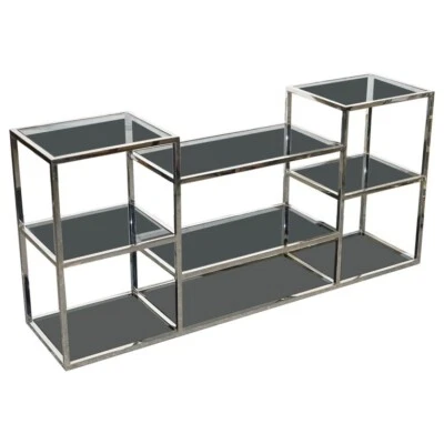 SHOWROOM CASA PADRINO SMOKED GLASS POLiSHED STAINLESS STEEL CONSOLE TABLE - Image 1 of 4