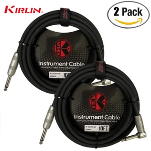2-PACK Kirlin 10 FT Cable 1/4" Right-Angle Electric Patch Cord Guitar Black - Picture 1 of 1