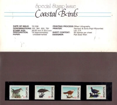 Singapur 1984 Coasal Birds 4v MNH paquete de presentación Foto 1 de 4