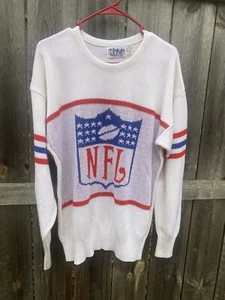 Vintage NFL Sweater Mens Med Cotton White Pro Line Cliff Engle Shield Logo Knit - Picture 1 of 5